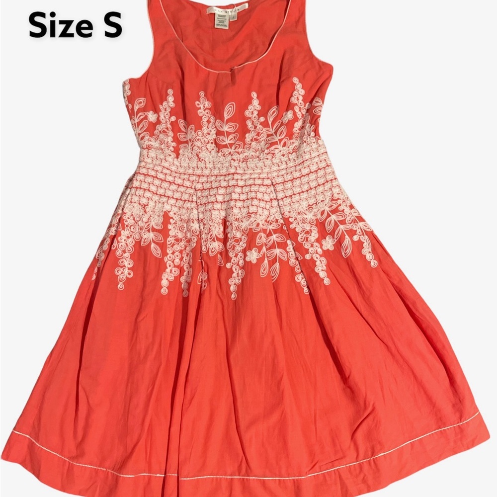 Sophie Max Coral Dress with White Embroidery